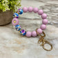 Silicone Bracelet Keychain - Light Purple Floral Sunflower