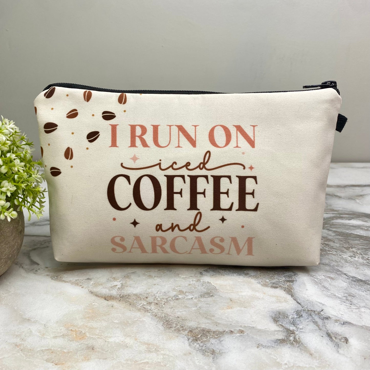 Run On Iced Coffee Sarcasm - Water-Resistant Multi-Use Pouch