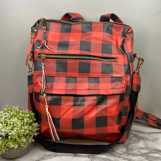 Brooke Backpack - Black & Red Plaid