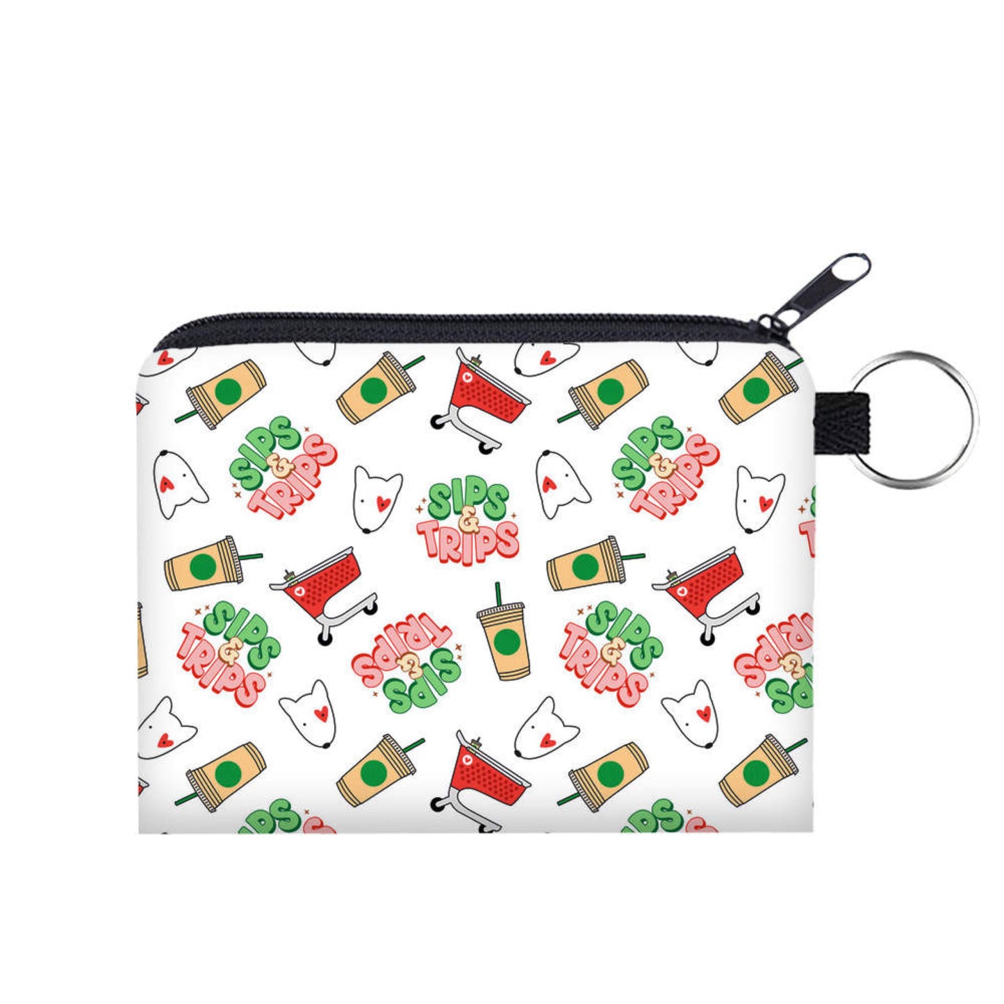 Sips & Trips, White - Water-Resistant Mini Pouch w/ Keyring