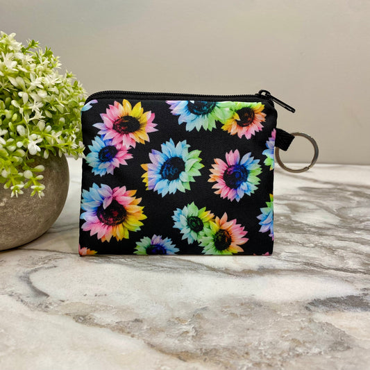 Rainbow Sunflower - Water-Resistant Mini Pouch w/ Keyring