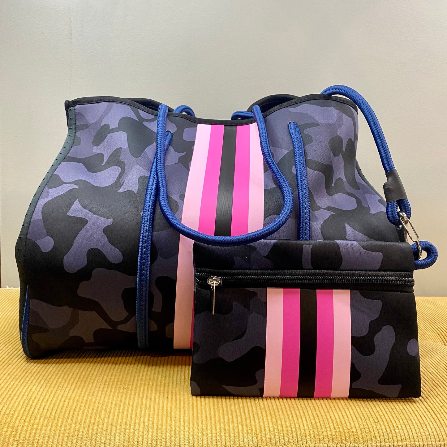 Neoprene Tote - Blue Camo Stripe