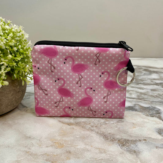 Flamingo Polkadot - Water-Resistant Mini Pouch w/ Keyring