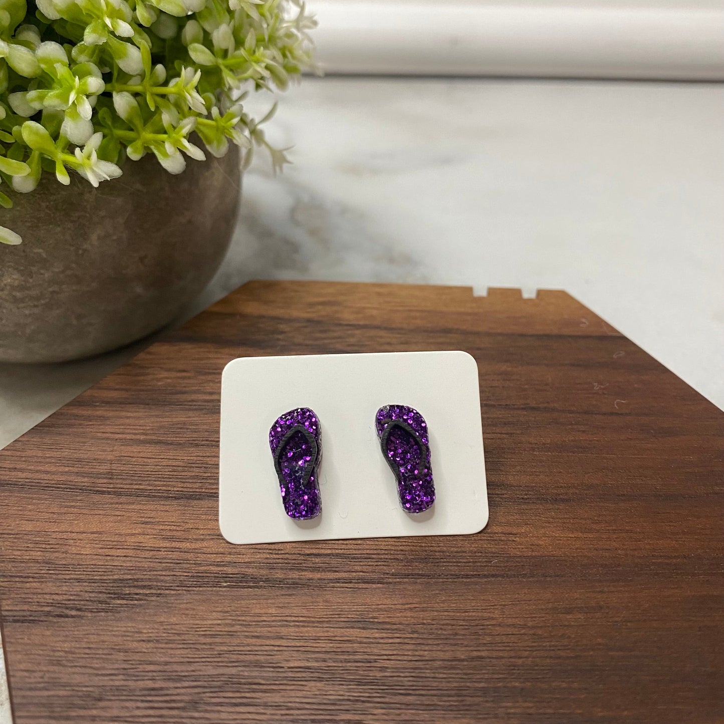 Wood + Acrylic Stud Earrings - Flip Flops