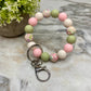 Silicone Bracelet Keychain - Light Green Pink Floral