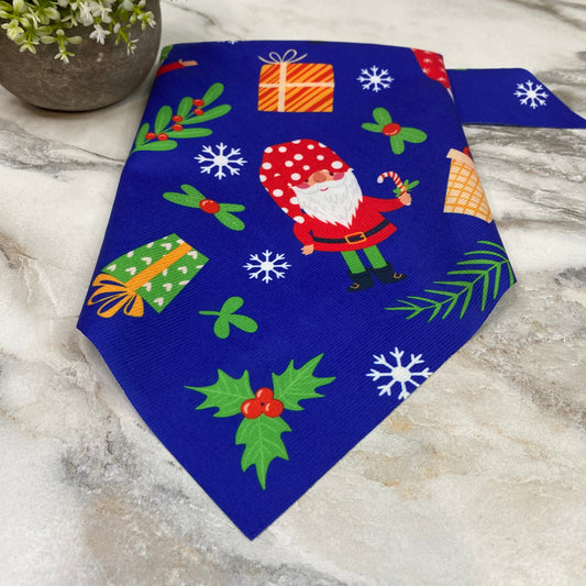 Dog Bandana - Christmas - Blue Present Santa