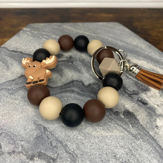 Silicone Bracelet Keychain - Moose - Black, Brown, & Tan