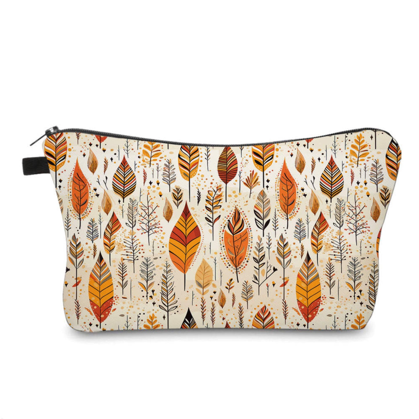 Feathers Leaves Orange Yellow on Cream - Water-Resistant Multi-Use Pouch
