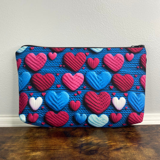 Navy Knit Crochet Heart - Water-Resistant Multi-Use Pouch