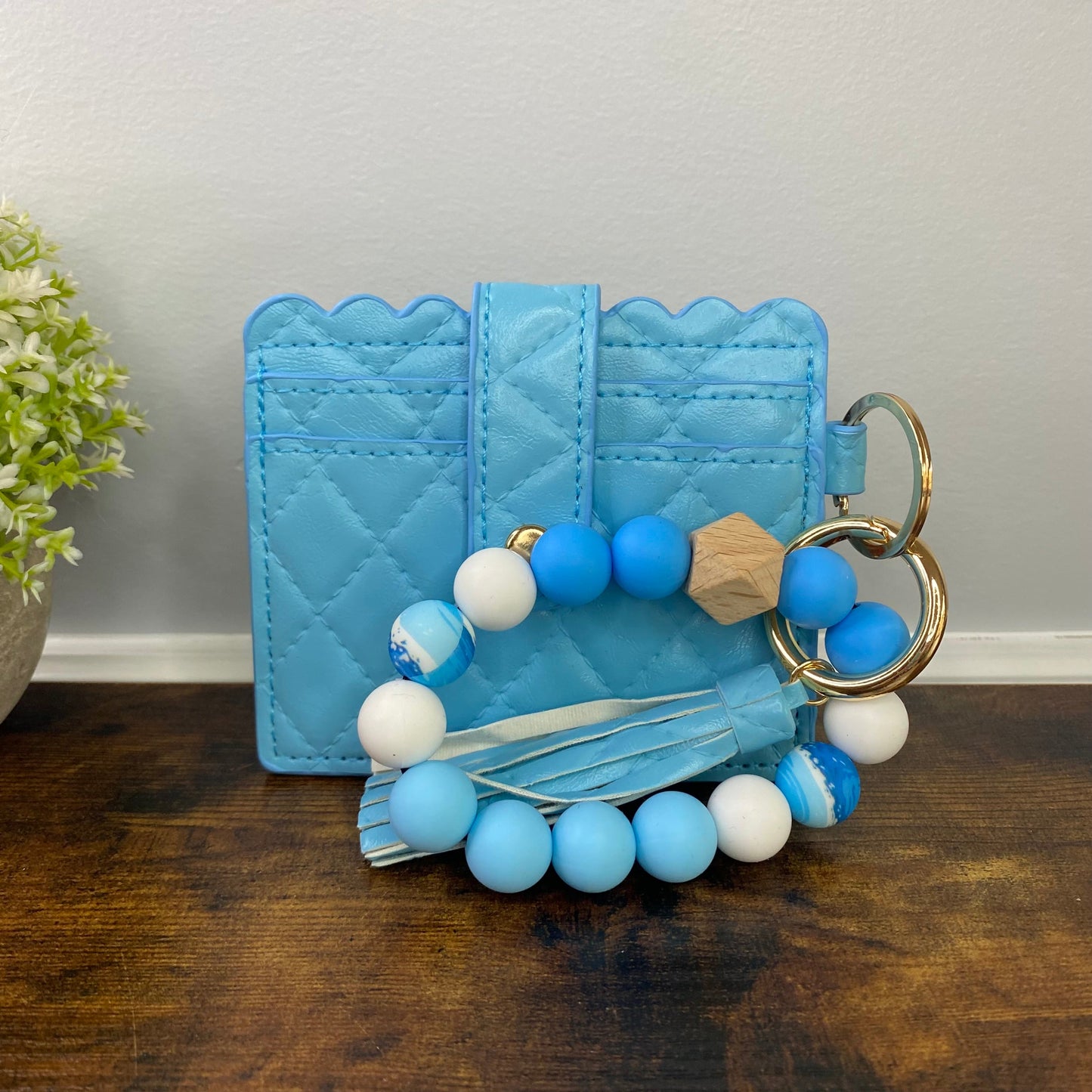 Silicone Bracelet Keychain with Scalloped Card Holder