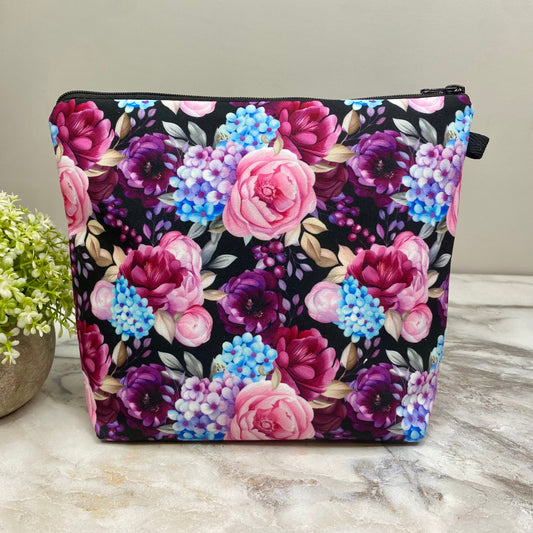 Purple Blue Pink Floral - Water-Resistant Multi-Use XL Pouch