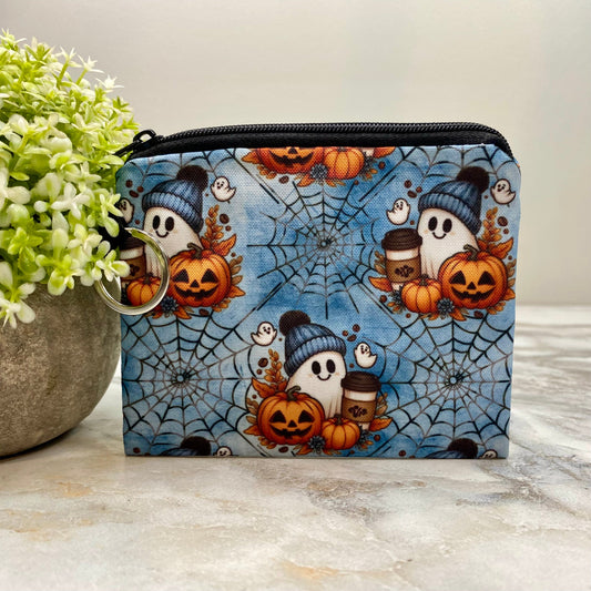 Fall Ghostie - Water-Resistant Mini Pouch w/ Keyring