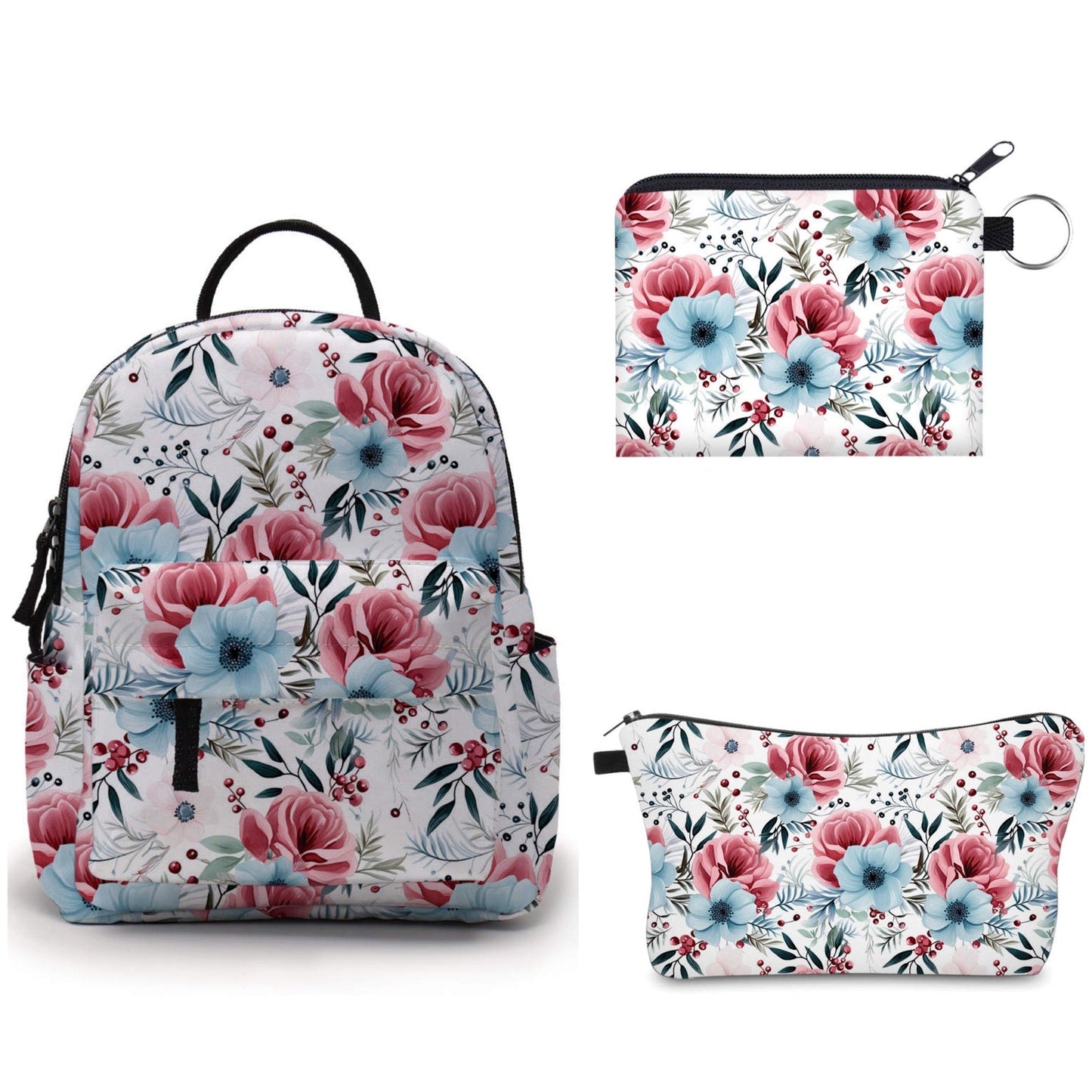 Winter Floral - Water-Resistant Mini Backpack & Pouches Trio