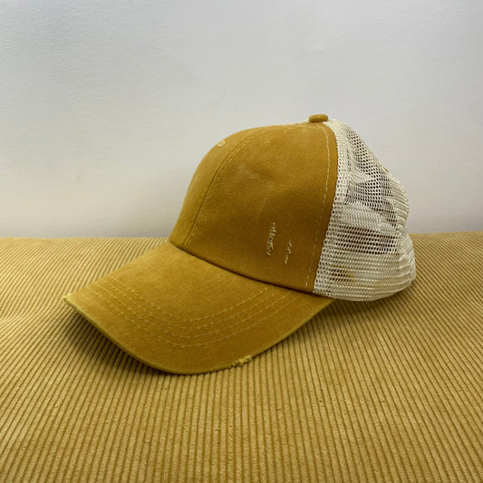 Hat - Criss Cross Ponytail - Mustard