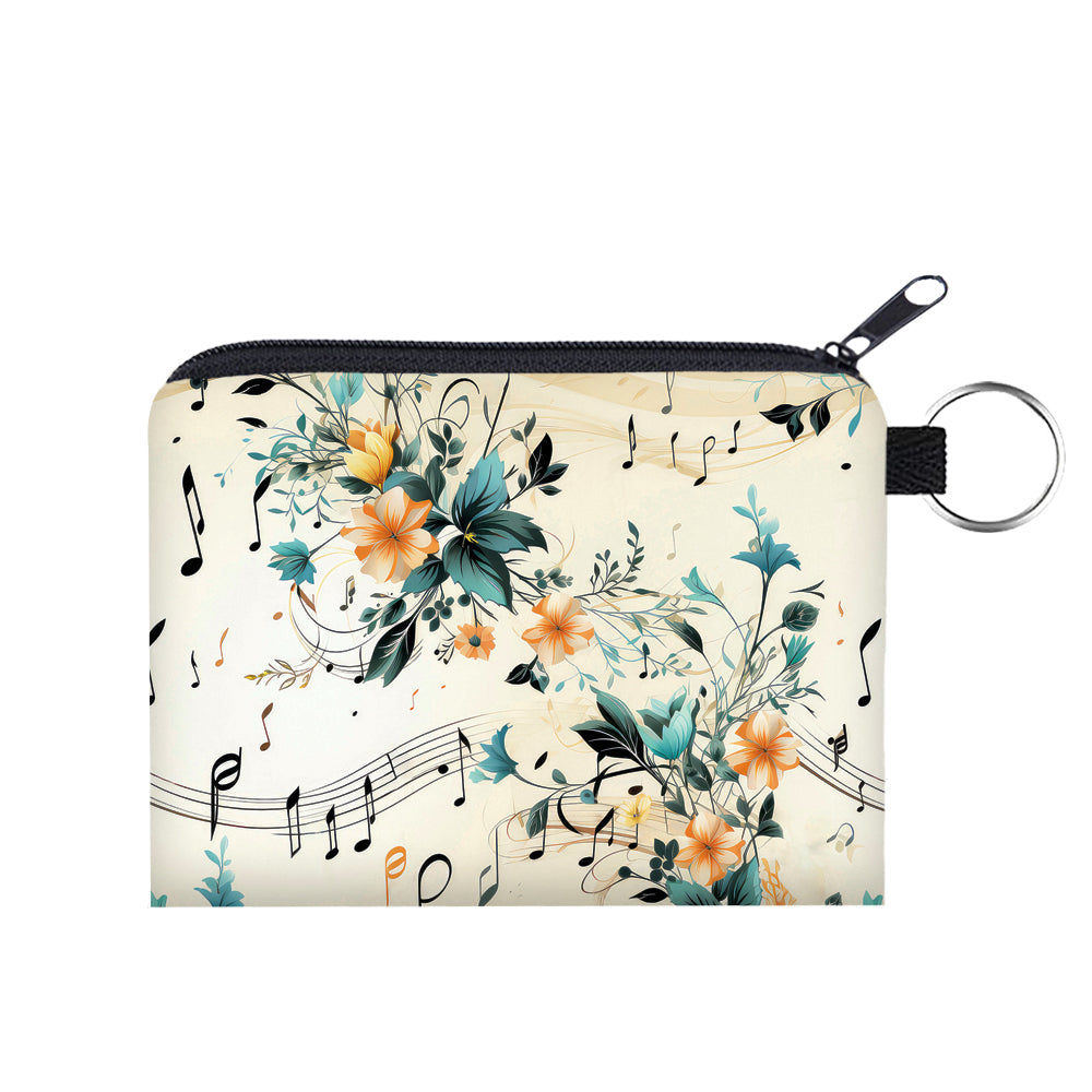 Music Notes Floral - Water-Resistant Mini Pouch w/ Keyring