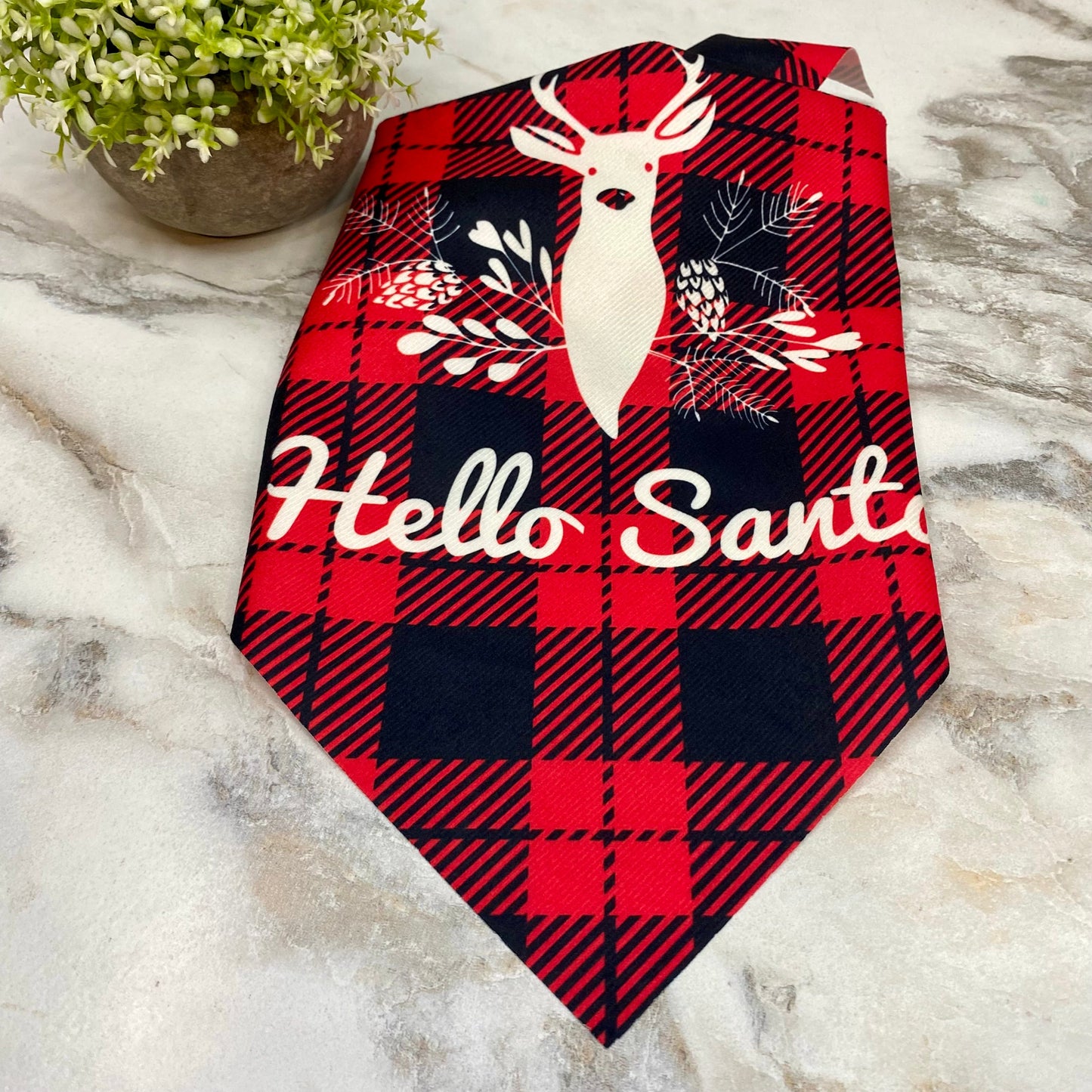 Dog Bandana - Christmas - Hello Santa Plaid Reindeer