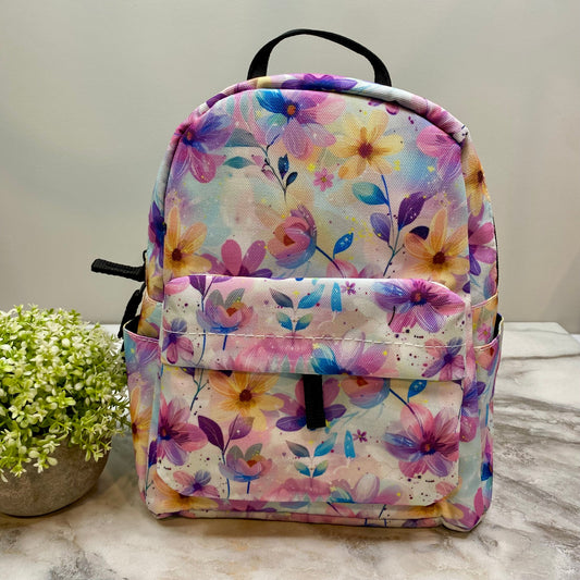 Pastel Pink Floral - Water-Resistant Mini Backpack