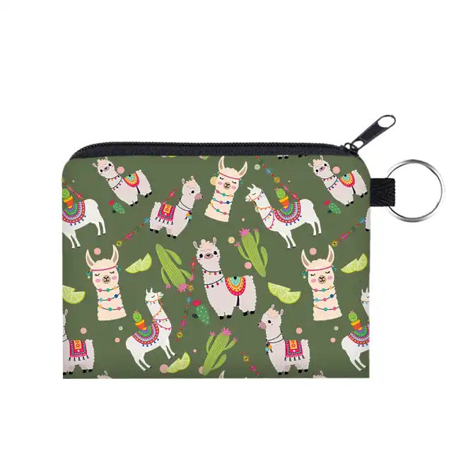 Green Llama - Water-Resistant Mini Pouch w/ Keyring