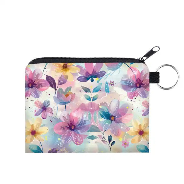 Pastel Pink Floral - Water-Resistant Mini Pouch w/ Keyring