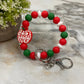 Silicone Bracelet Keychain - Teacher - Best Ever Apple Red Green White