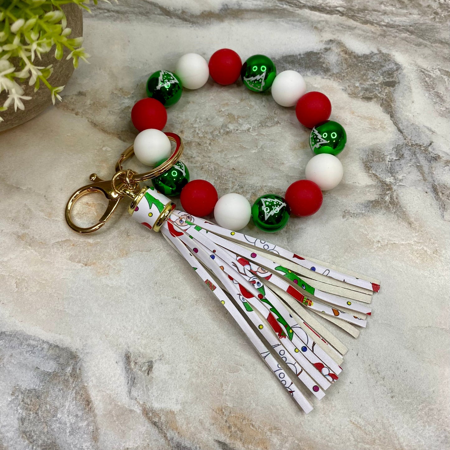 Silicone Bracelet Keychain - Christmas - Green Tree Bulbs