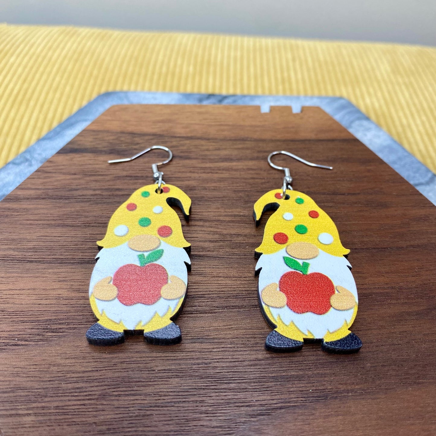 Wooden Dangle Earrings - Gnome Apple