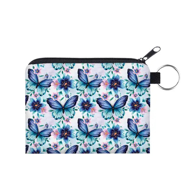 Blue Teal Butterfly - Water-Resistant Mini Pouch w/ Keyring