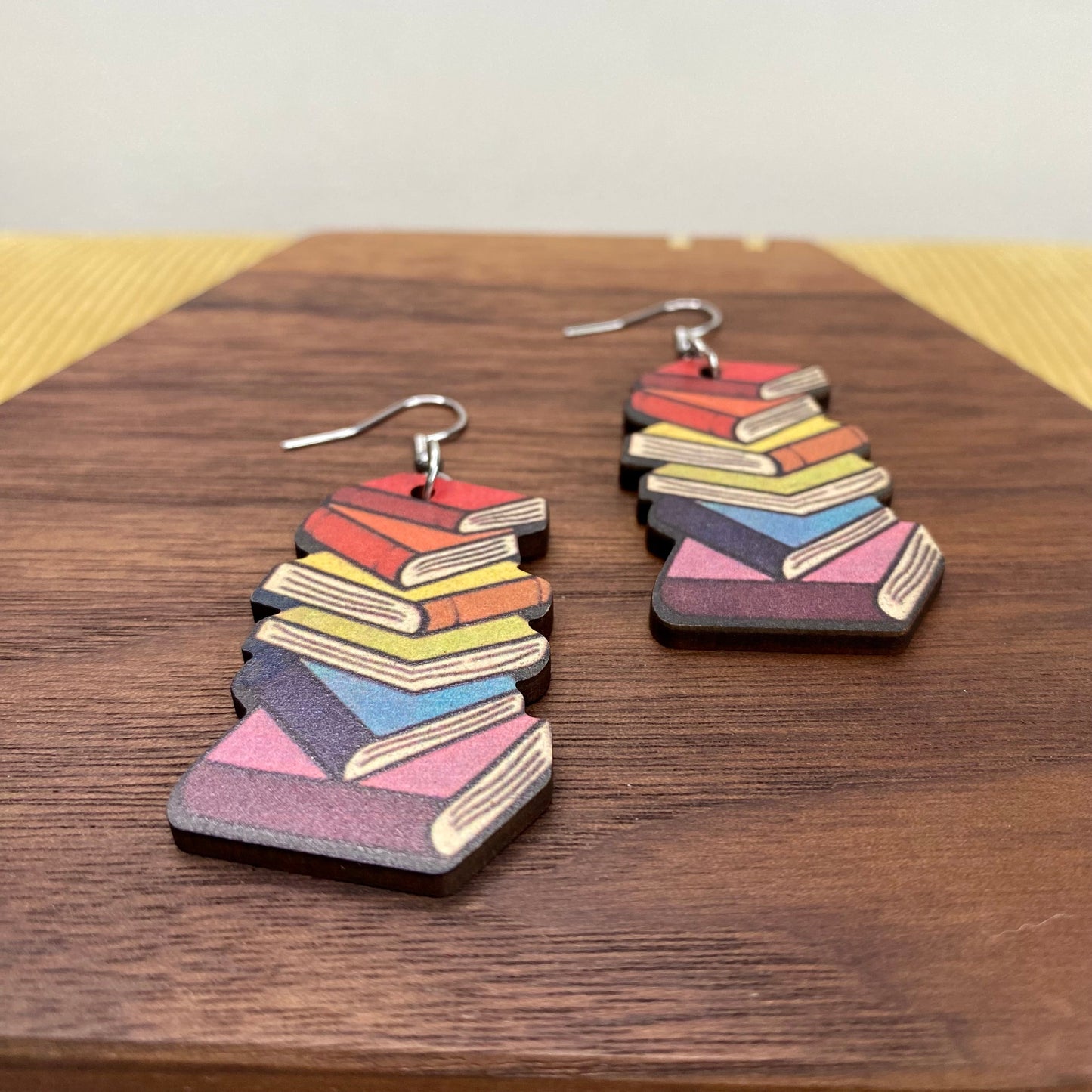 Wooden Dangle Earrings - Teacher - Stacked Books