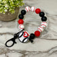 Wood & Silicone Bracelet Keychain - Red & Black Baseba