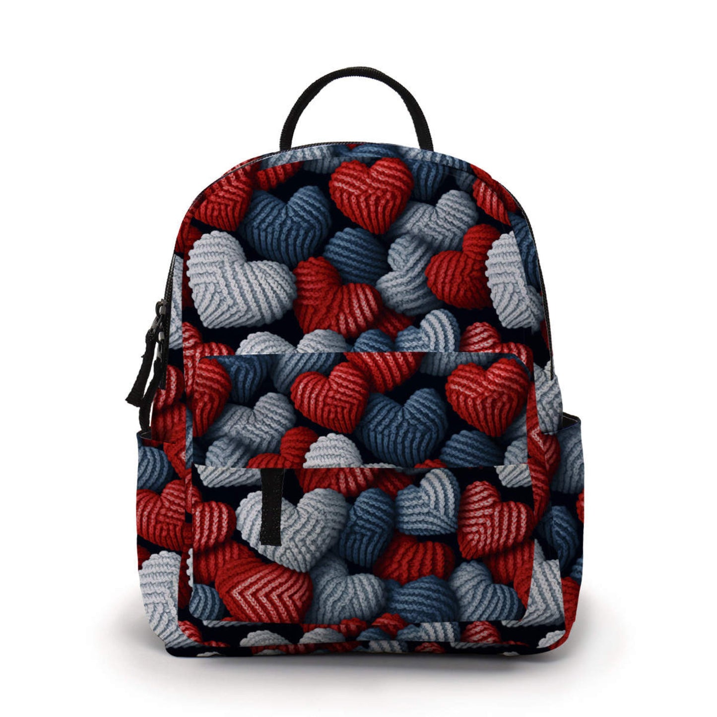 Knit Heart Blue Red - Water-Resistant Mini Backpack