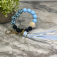 Silicone/Wood Bracelet Keychain - Paw - Blue