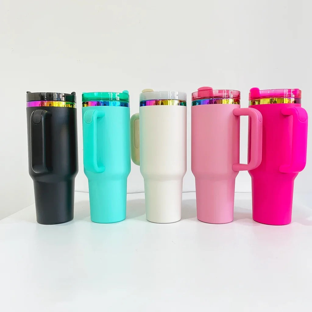 Tumbler - 40oz - Gold & Rainbow Band Solids