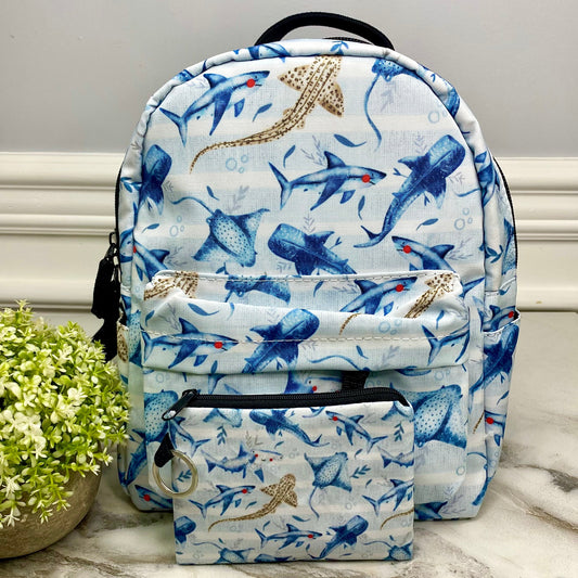 Blue Stripe Stingray Shark - Water-Resistant Mini Backpack & Pouches Set
