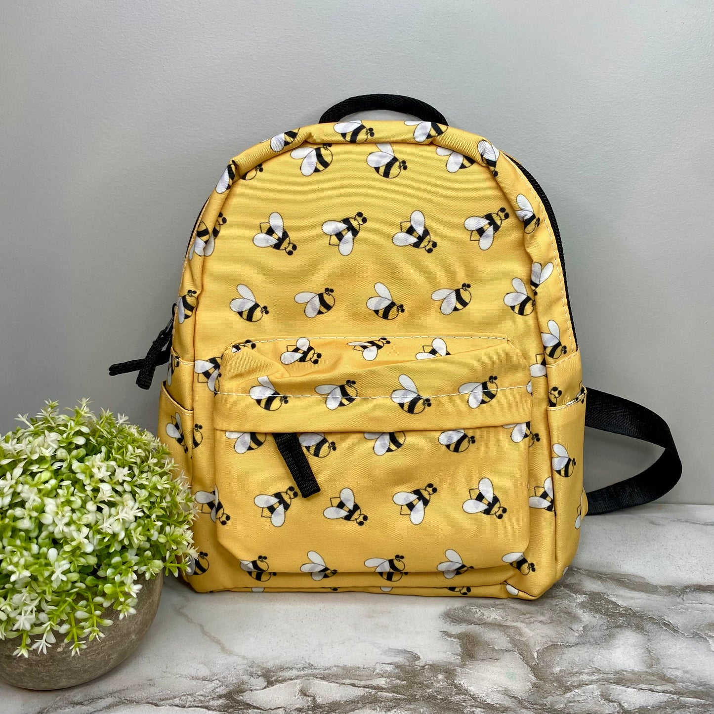 Bees on Yellow - Water-Resistant Mini Backpack