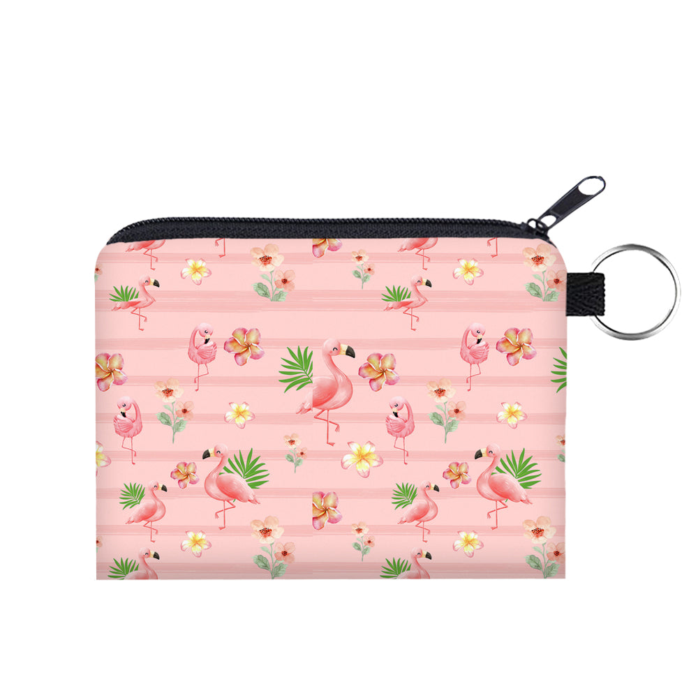 Flamingo Floral - Water-Resistant Mini Pouch w/ Keyring