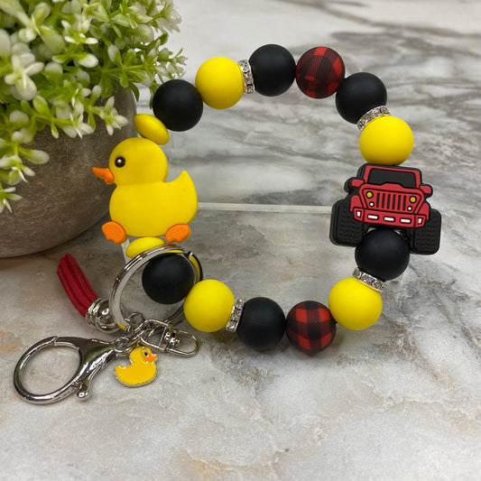 Silicone Bracelet Keychain - Duck Duck Jeep - Large Duck - Red