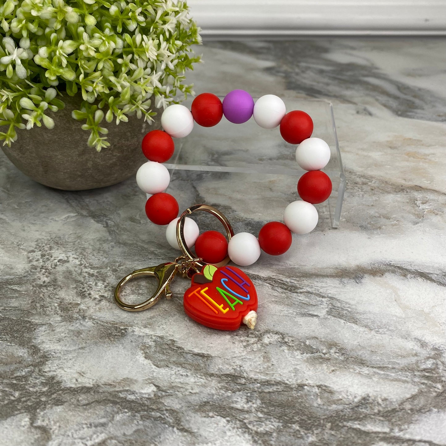 Silicone Bracelet Keychain - Teach, Red