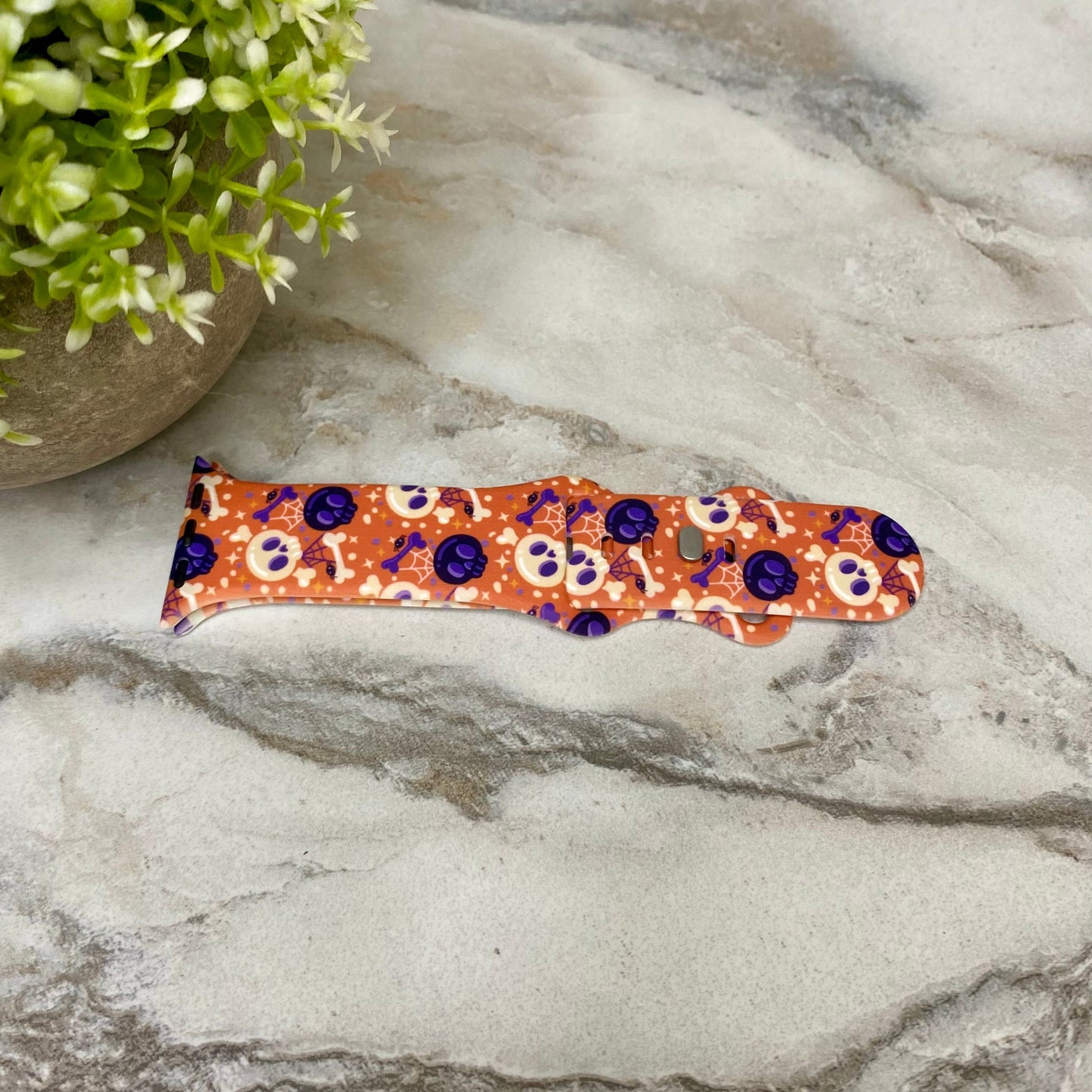 Watch Band - Silicone - Orange Skulls & Bones