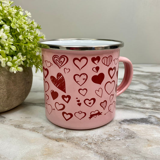 Mug - Valentine’s Day - Pink with Red Hearts