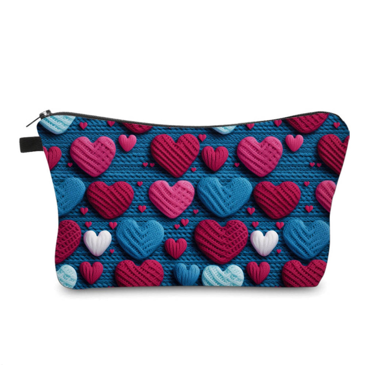 Navy Knit Crochet Heart - Water-Resistant Multi-Use Pouch