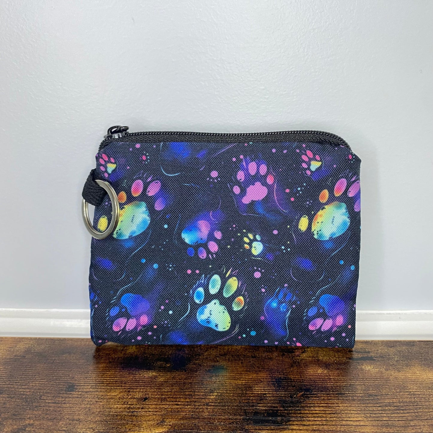 Neon Paw Rainbow - Water-Resistant Mini Pouch w/ Keyring