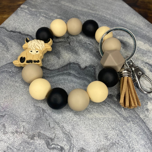 Silicone Bracelet Keychain -  Highland Cow