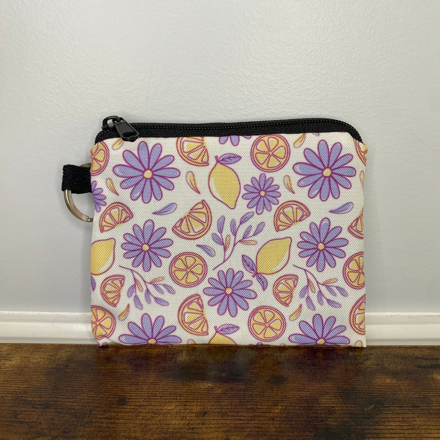 Floral Lemons - Water-Resistant Mini Pouch w/ Keyring