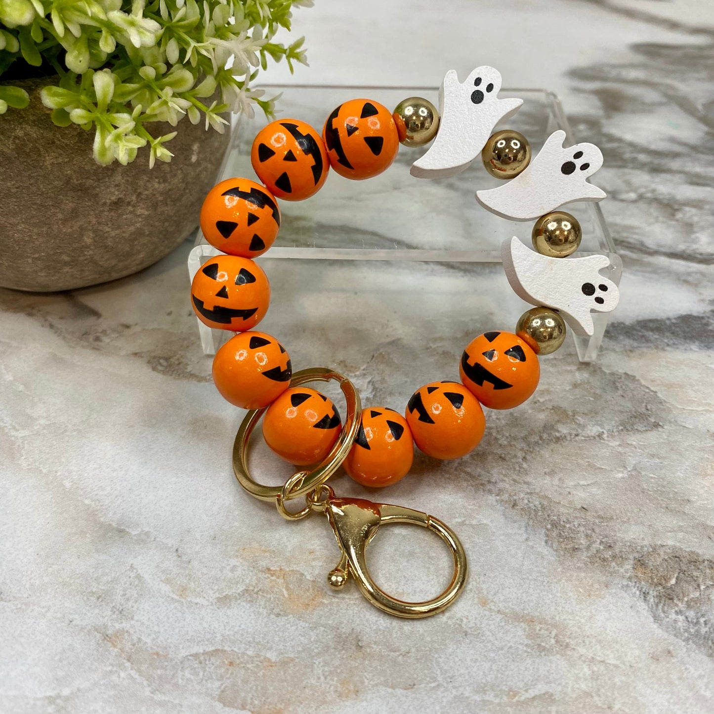 Wood Bracelet - Halloween - Ghost Pumpkin