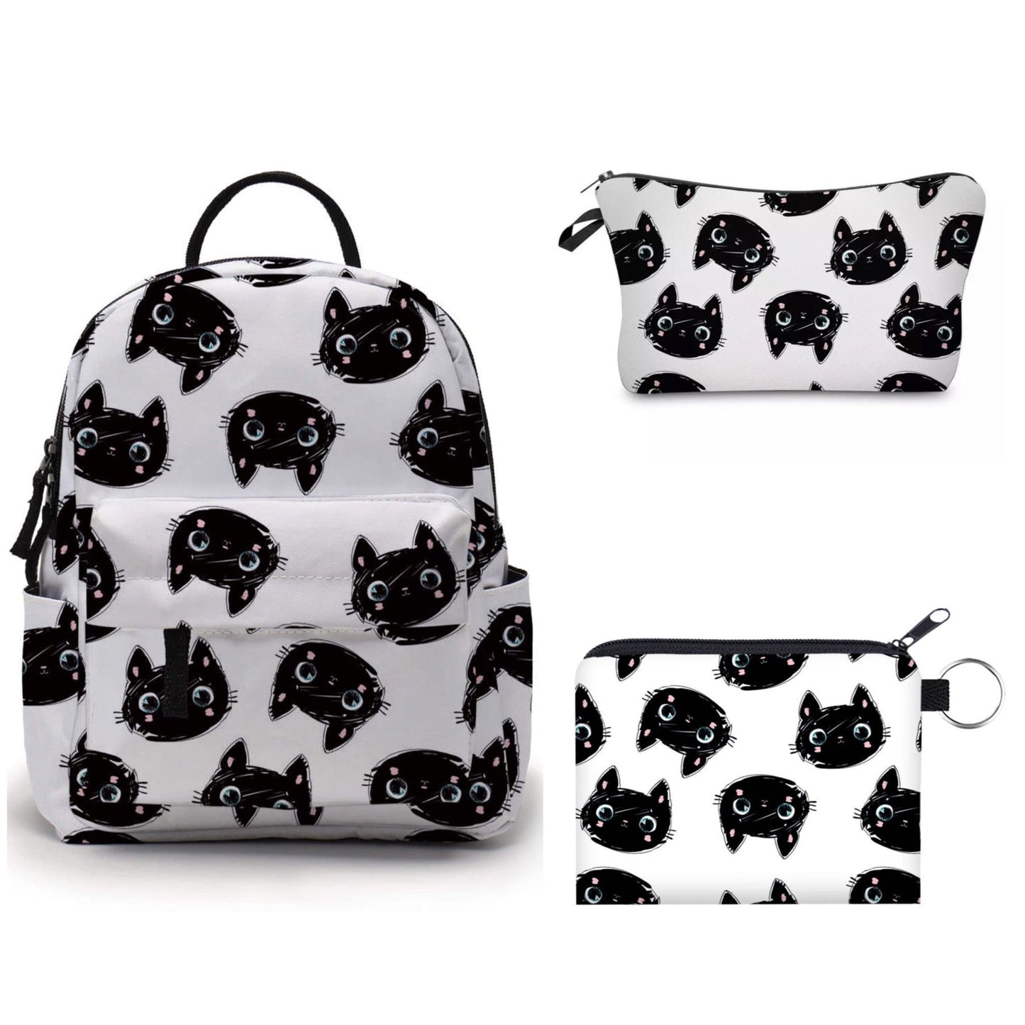 Black Cat Head - Water-Resistant Mini Backpack & Pouches Se