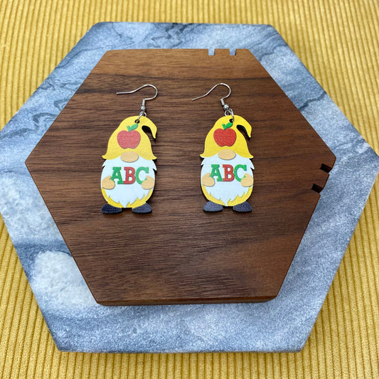 Wooden Dangle Earrings - Gnome ABC