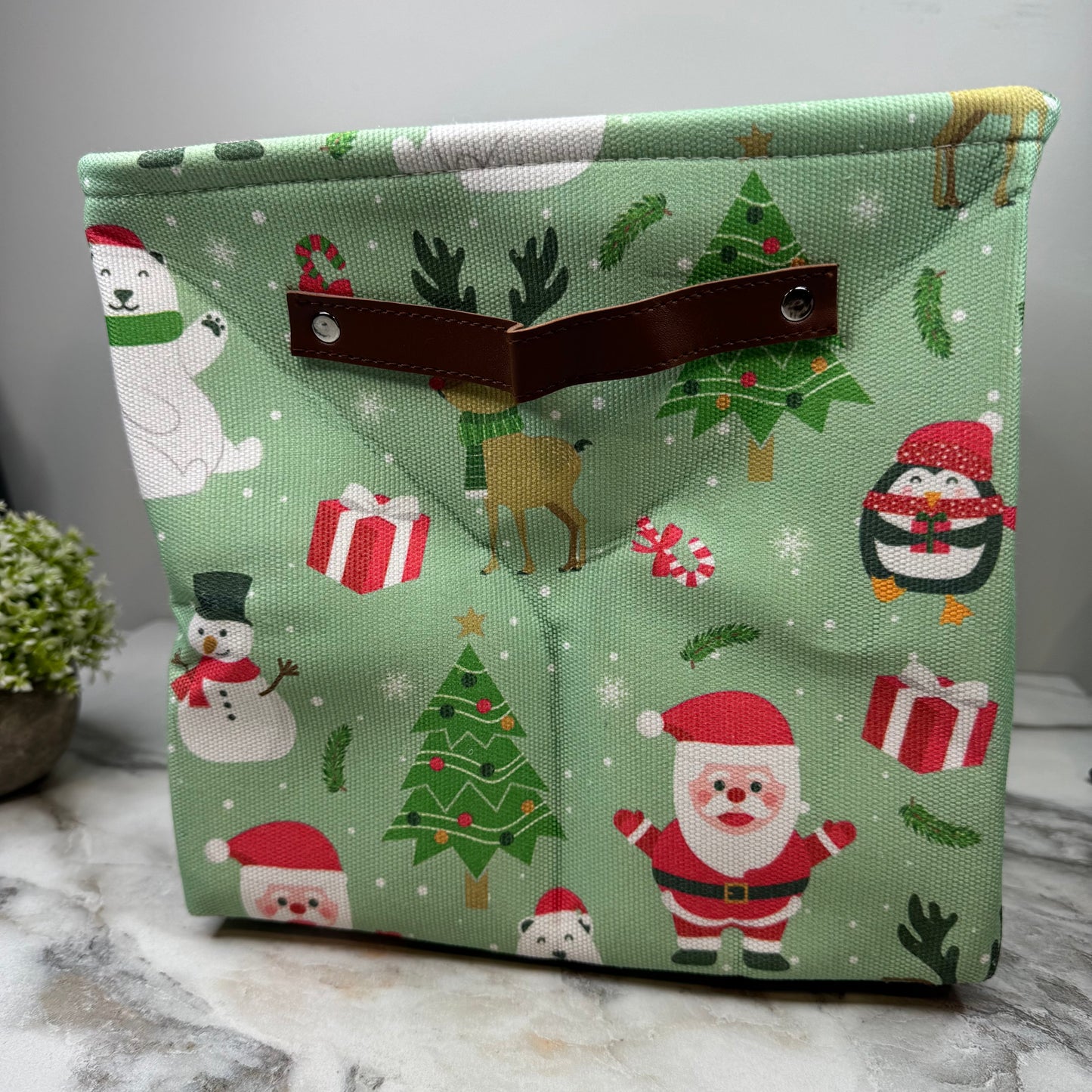 Pop Up Canvas Basket - Green Christmas Characters