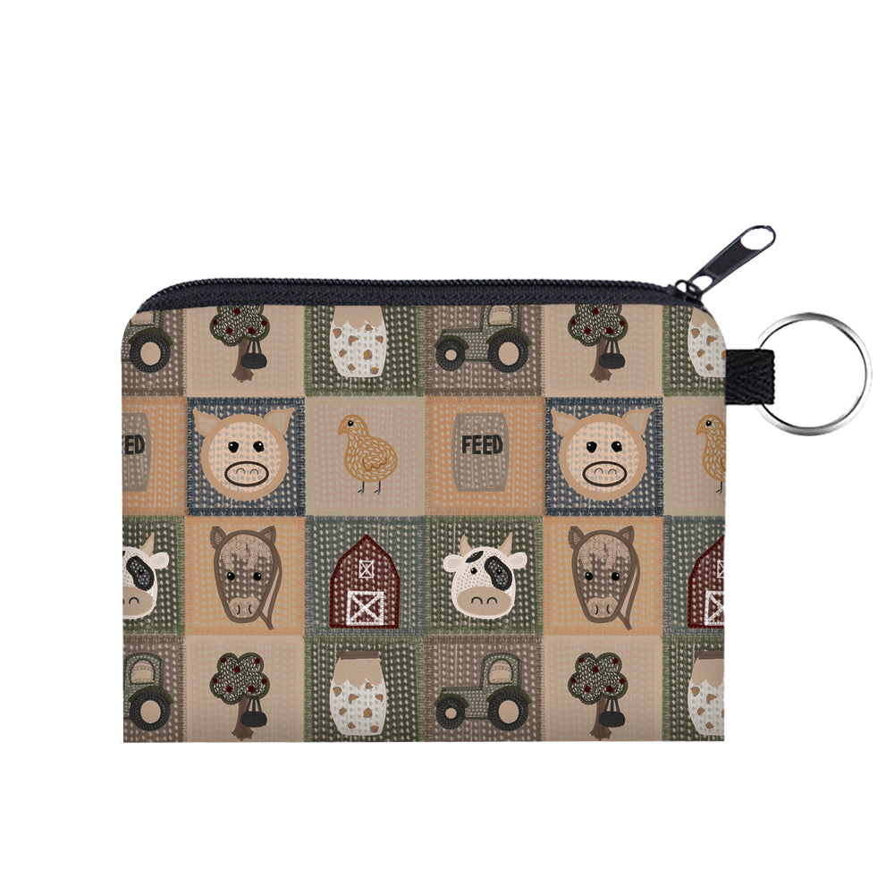 Farm Animals Quilt - Water-Resistant Mini Pouch w/ Keyring