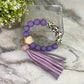 Silicone/Wood Bracelet Keychain - Purple Colorful Animal Print