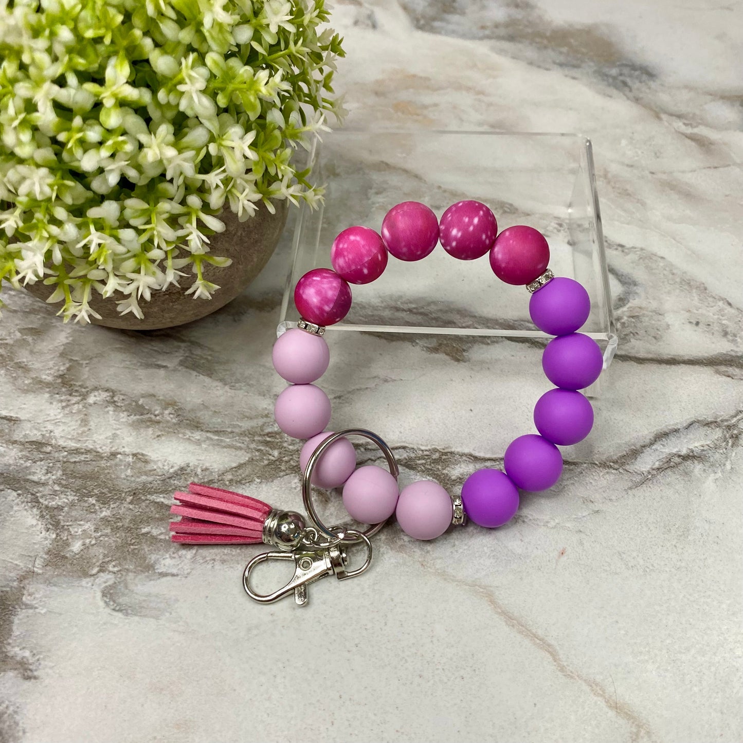 Silicone Bracelet Keychain - Purple Magenta Galaxy